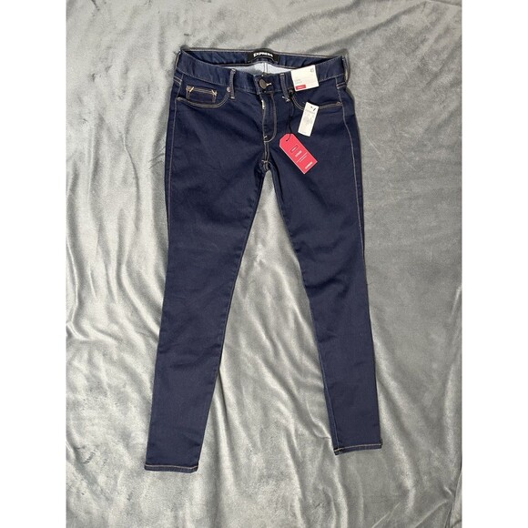 Express Skinny Jeans Denim Cotton Blue Women's Size 4R Low Rise Dark Wash - Picture 3 of 12